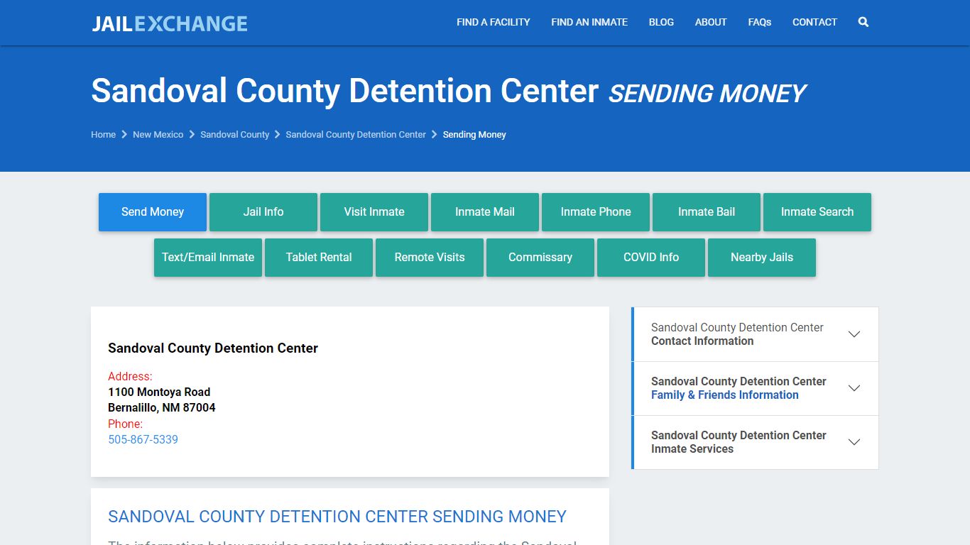 Sandoval County Detention Center How to Send Inmate Money ...